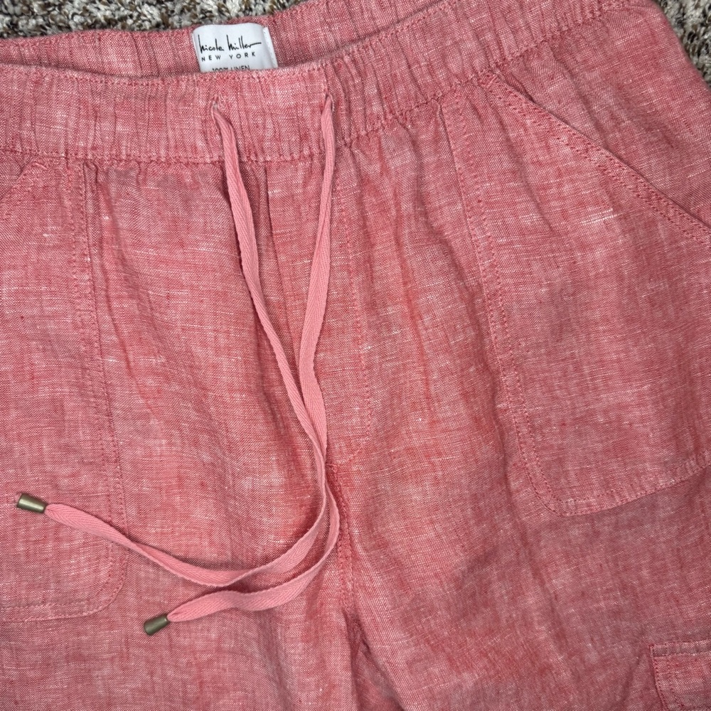 Nicole Miller New York 100% Linen Cargo Jogger Pants Pink Coral Size Medium - Picture 3 of 7